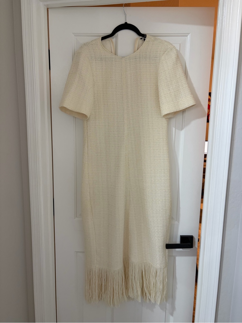 Zara Tweed Cream Fringe Midi Dress - Picture 2 of 4